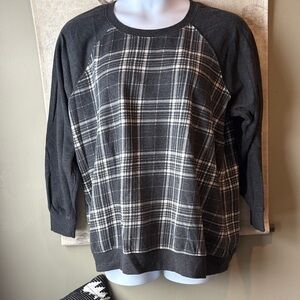 Torrid Black and Gray Plaid Crewneck Sweater